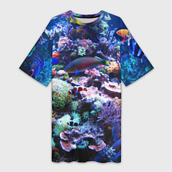 Женская длинная футболка Коралловые рыбки
