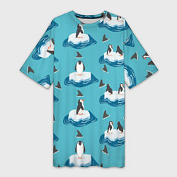 Женская длинная футболка Пингвины