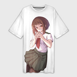 Футболка женская длинная Очако Урарака хитрит замышляет по крупному - Моя г, цвет: 3D-принт