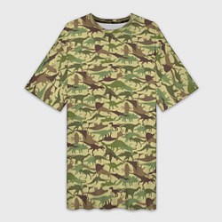 Женская длинная футболка Динозавры камуфляж