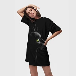 Футболка женская длинная Черный кот, цвет: 3D-принт — фото 2