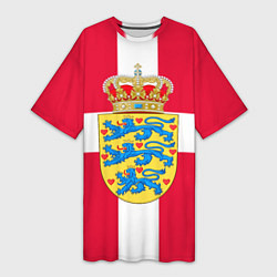 Футболка женская длинная Дания Герб и флаг Дании, цвет: 3D-принт