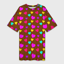 Женская длинная футболка Сердечки разноцветные