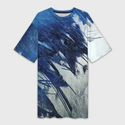 Женская длинная футболка Серо-синее абстрактное