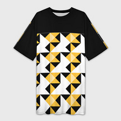 Женская длинная футболка Черно-желтый геометрический