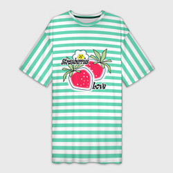 Женская длинная футболка Цветы и ягоды земляники