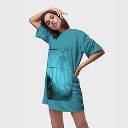 Футболка женская длинная СИРЕНОГОЛОВЫЙ И ДЕВОЧКА, цвет: 3D-принт — фото 2