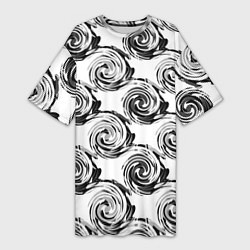 Женская длинная футболка Черно-белый абстрактный узор