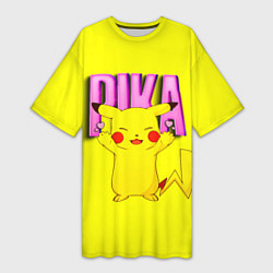 Футболка женская длинная ПИКАЧУ PIKACHU, цвет: 3D-принт
