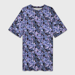 Женская длинная футболка Сине-фиолетовый цветочный узор