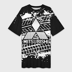Футболка женская длинная MITSUBISHI СЛЕДЫ ШИН, цвет: 3D-принт