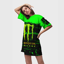 Футболка женская длинная MONSTER ENERGY NEON LOGO, цвет: 3D-принт — фото 2