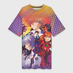 Футболка женская длинная Евангелион, цвет: 3D-принт