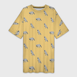 Футболка женская длинная Еноты паттерн, цвет: 3D-принт