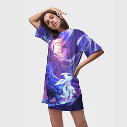 Футболка женская длинная Spirit Ori Дух Ори, цвет: 3D-принт — фото 2