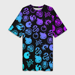 Женская длинная футболка 7 СМЕРТНЫХ ГРЕХОВ НЕОН ЭМБЛЕМЫ