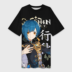 Футболка женская длинная Син Цю Genshin Impact, цвет: 3D-принт