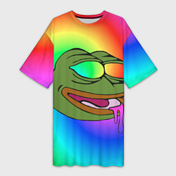 Футболка женская длинная Pepe rainbow, цвет: 3D-принт