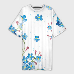 Женская длинная футболка Букет голубых цветов