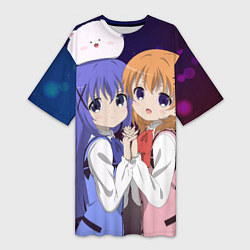 Женская длинная футболка Gochuumon wa Usagi Desu ka? Cocoa, Chino & Tippi