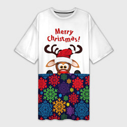 Женская длинная футболка Merry Christmas оленёнок