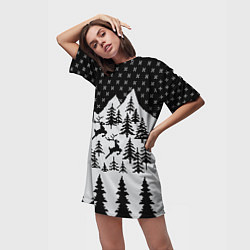 Футболка женская длинная Северные Олени в Горах, цвет: 3D-принт — фото 2