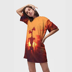 Футболка женская длинная СИРЕНОГОЛОВЫЙ НА ЗАКАТЕ, цвет: 3D-принт — фото 2