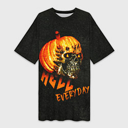 Футболка женская длинная Helloween череп тыква scull pumkin, цвет: 3D-принт