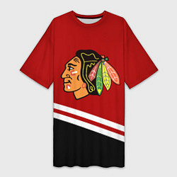 Футболка женская длинная Chicago Blackhawks, NHL, цвет: 3D-принт