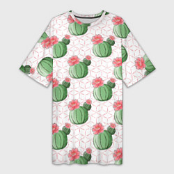 Женская длинная футболка Паттерн из кактусов