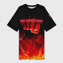 Футболка женская длинная Кулак One Punch-Man в огне, цвет: 3D-принт