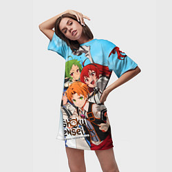 Футболка женская длинная Реинкарнация безработного главные герои, цвет: 3D-принт — фото 2