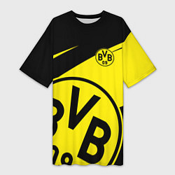 Футболка женская длинная BORUSSIA BVB 09 LOGO, цвет: 3D-принт