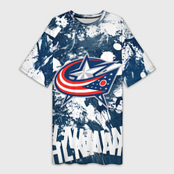 Футболка женская длинная Коламбус Блю Джекетс, Columbus Blue Jackets, цвет: 3D-принт