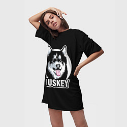 Футболка женская длинная Собака Хаски Husky, цвет: 3D-принт — фото 2