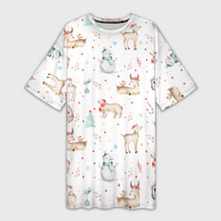 Женская длинная футболка Паттерн с оленями и медведями
