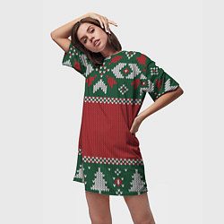 Футболка женская длинная Knitted Christmas Pattern, цвет: 3D-принт — фото 2