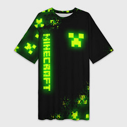 Футболка женская длинная MINECRAFT NEON LOGO CREEPER, цвет: 3D-принт