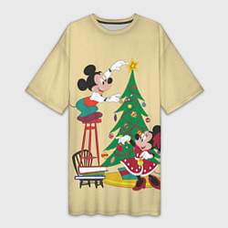 Футболка женская длинная Happy New Year Mickey and Minnie, цвет: 3D-принт