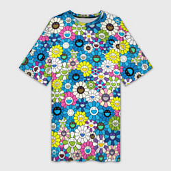 Женская длинная футболка Takashi Murakami Улыбающиеся цветы