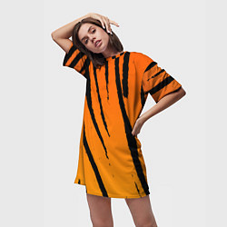 Футболка женская длинная Шкура тигра диагональ, цвет: 3D-принт — фото 2