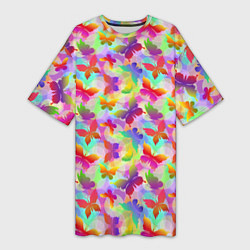 Женская длинная футболка Разноцветные Бабочки Color
