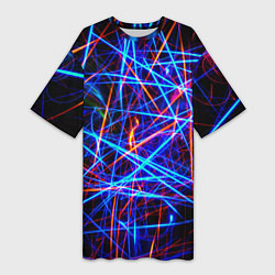 Футболка женская длинная NEON LINES Glowing Lines Effect, цвет: 3D-принт