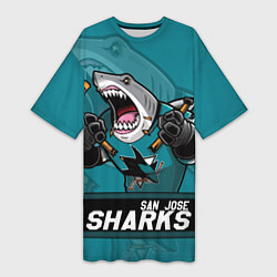 Футболка женская длинная San Jose Sharks, Сан Хосе Шаркс, цвет: 3D-принт