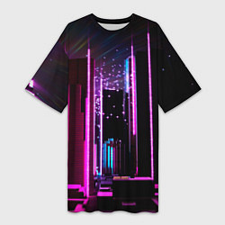 Женская длинная футболка Ночной город в киберпанке
