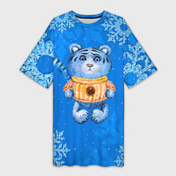 Женская длинная футболка Синий плюшевый тигренок 2022