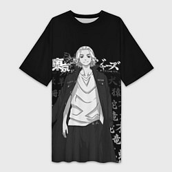 Женская длинная футболка MICKEY TOKYO REVENGERS ЧЁРНО БЕЛЫЙ