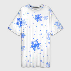 Женская длинная футболка Голубые снежинки падают