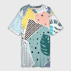 Женская длинная футболка Абстрактный узор с пальмовыми листами и геометрией