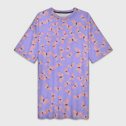Женская длинная футболка Бабочки паттерн лиловый
